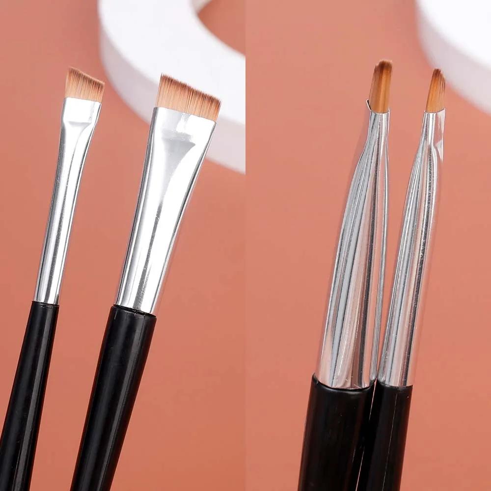 Brosse à sourcils professionnelle, Eyeliner, lame à tête plate coudée, pinceaux de maquillage pour C