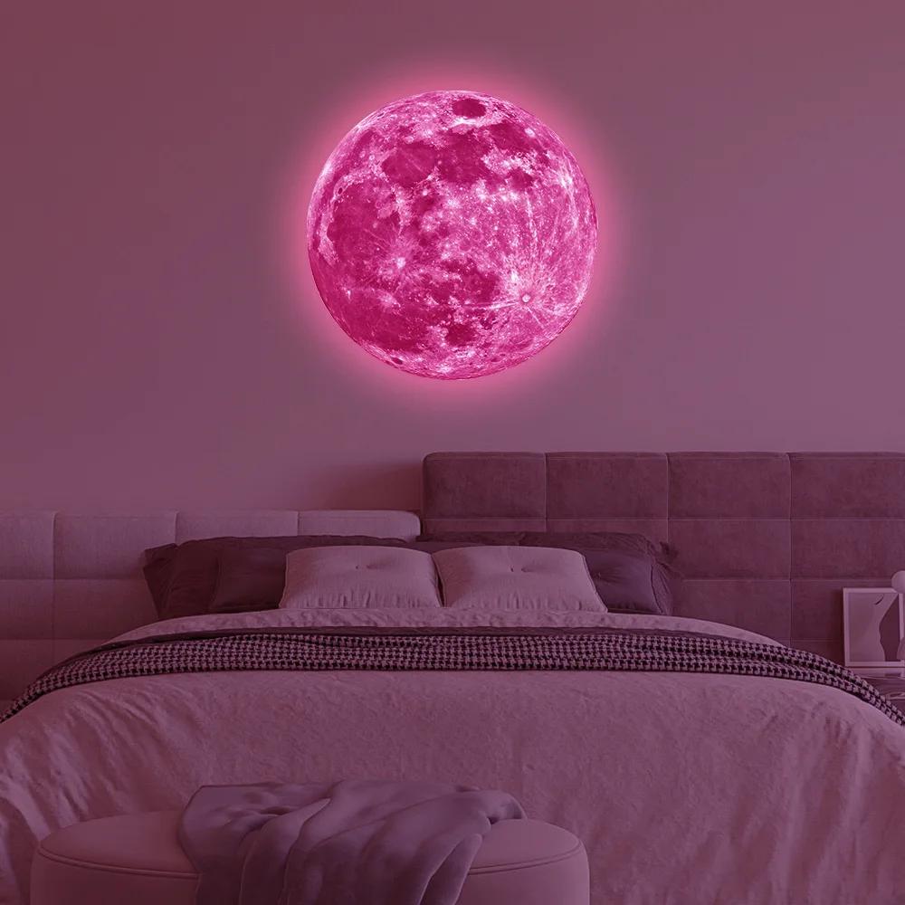 Offre spéciale 3D lune lumineuse autocollant mural lueur dans la nuit autocollant Fluorescent PVC ma