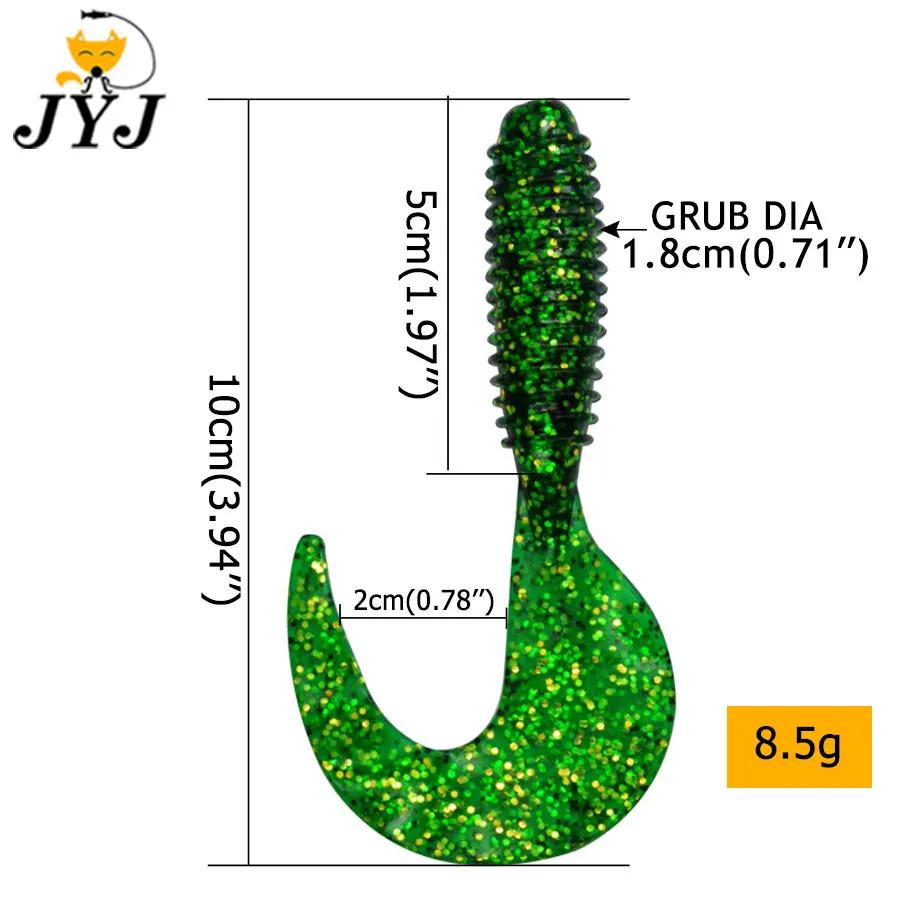 JYJ 10 cm 8.5g 5 pièces/sac leurre artificiel souple grub ver appât, longue queue tordue wobbler swi