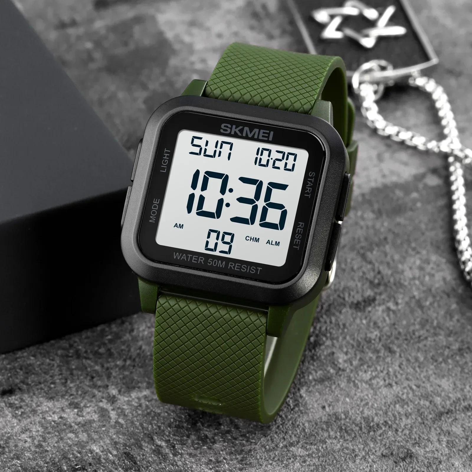 SKMEI1894 hommes alarme Chrono horloge 5Bar étanche montres militaires LED affichage choc montre num