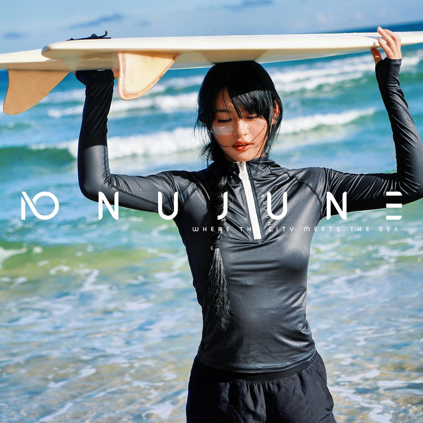 Nu-juin – ensemble haut de Surf pour femmes, protection contre les éruptions cutanées, manches longu