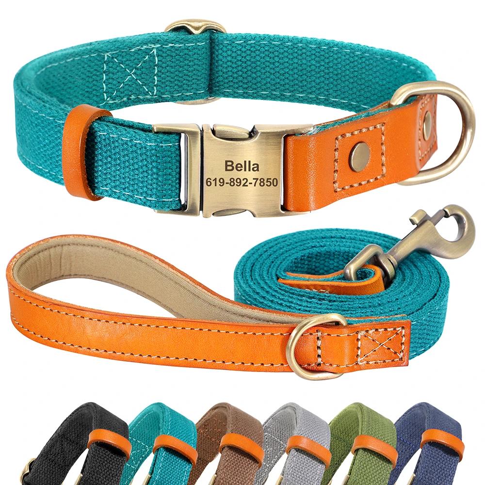 Ensemble de laisse de collier de chien personnalisé, collier de chien en cuir et Nylon, colliers d'é