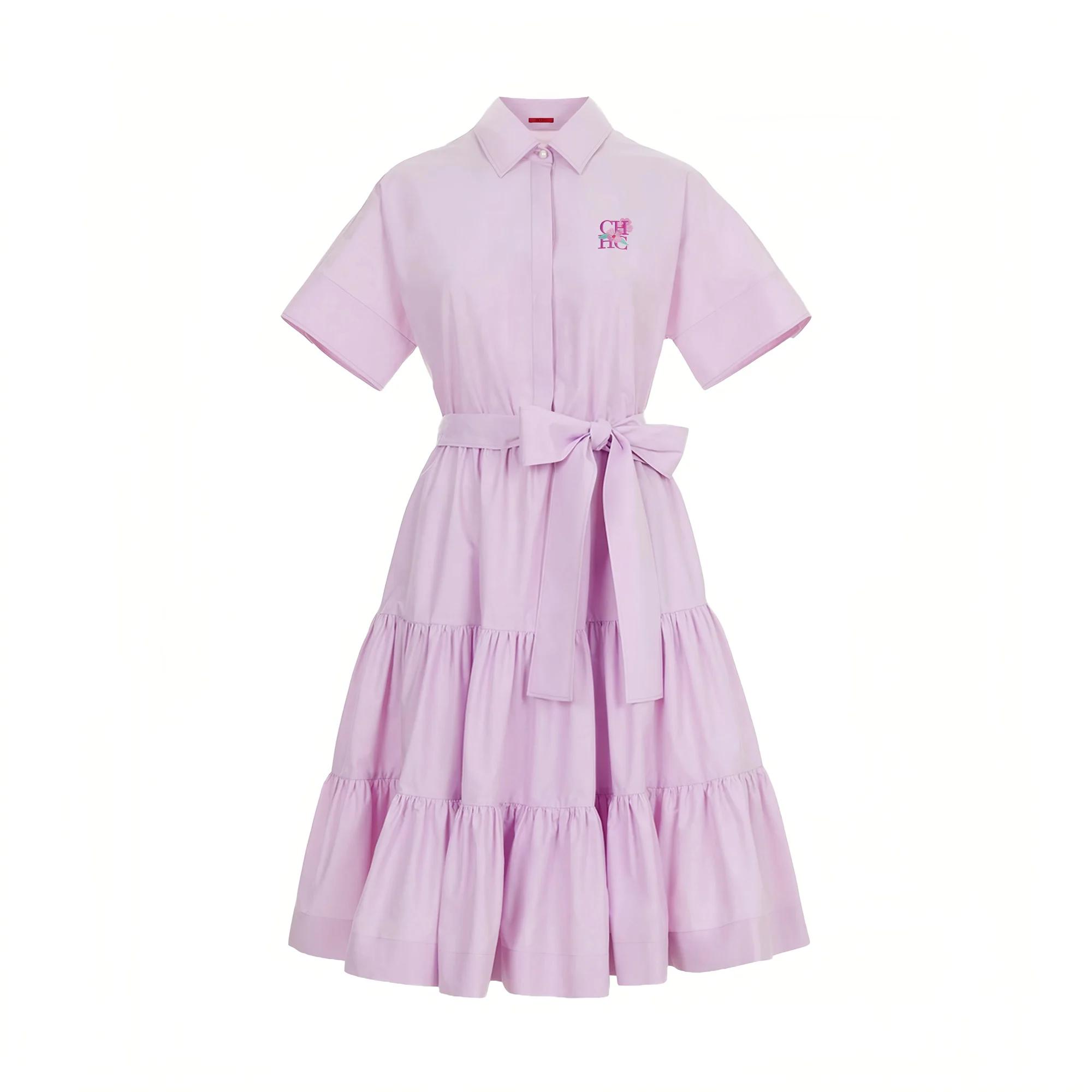 CHCH 2025 femmes robe été bureau dame élégante à manches longues couleur unie chemise robe d'été déc