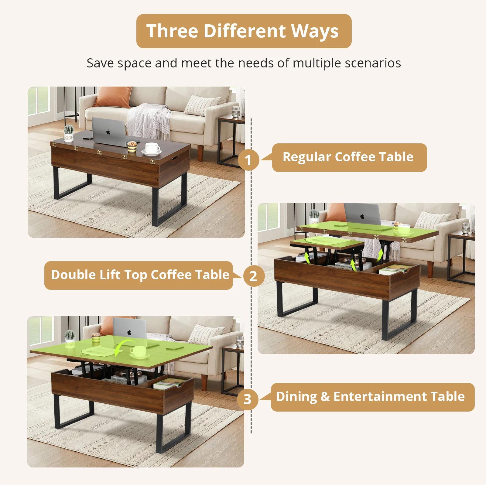 VOWNER-Table basse relevable 3 en 1, multifonctionnelle, avec compartiment GNE, pour la salle de séj