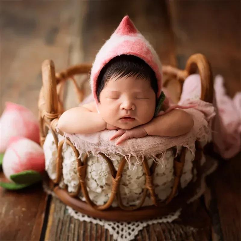 Accessoires de photographie pour nouveau-nés, panier rond tissé en rotin pour bébé, accessoires de p