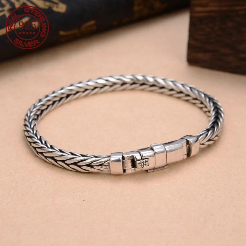 100% S925 argent Sterling tissé à la main rétro Style dominateur personnalité quille homme femme pur
