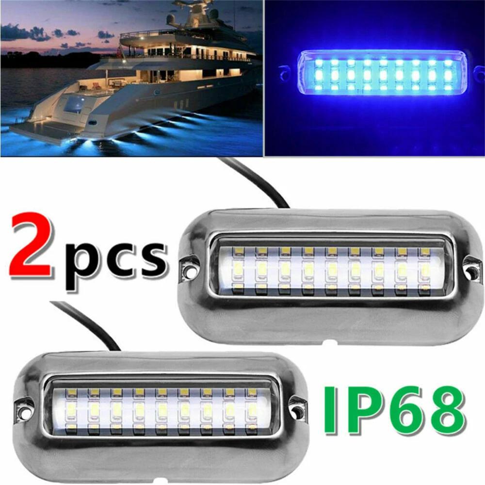 2 pièces 27LED bleu/blanc/rouge lumières étanches en acier inoxydable ponton sous-marin pour arrière