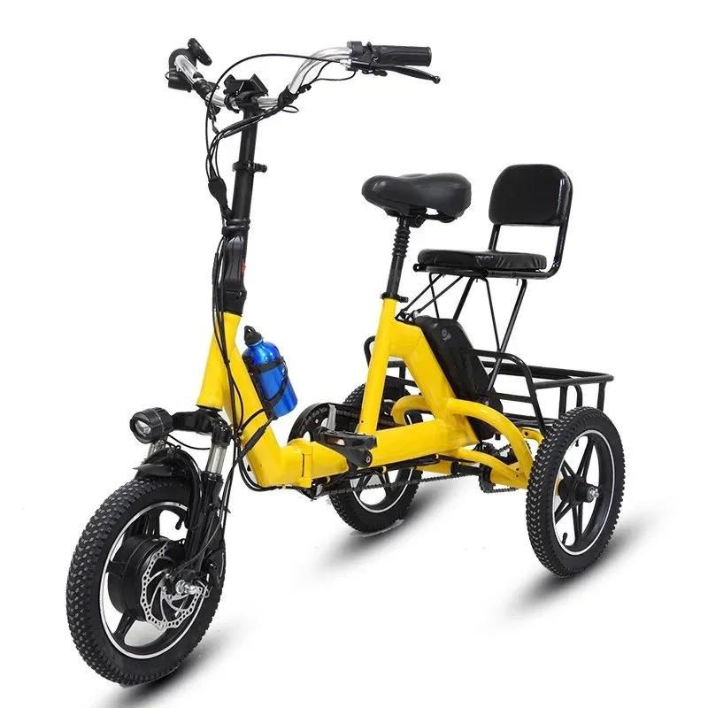 Vélo électrique pliant pour adultes, tricycle électrique à trois roues, siège passager, grand panier