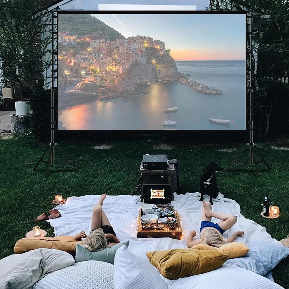 Écran de projecteur VEIDADZ avec support blanc sans plis 160 ° Angle de vision 60-150 pouces, écra