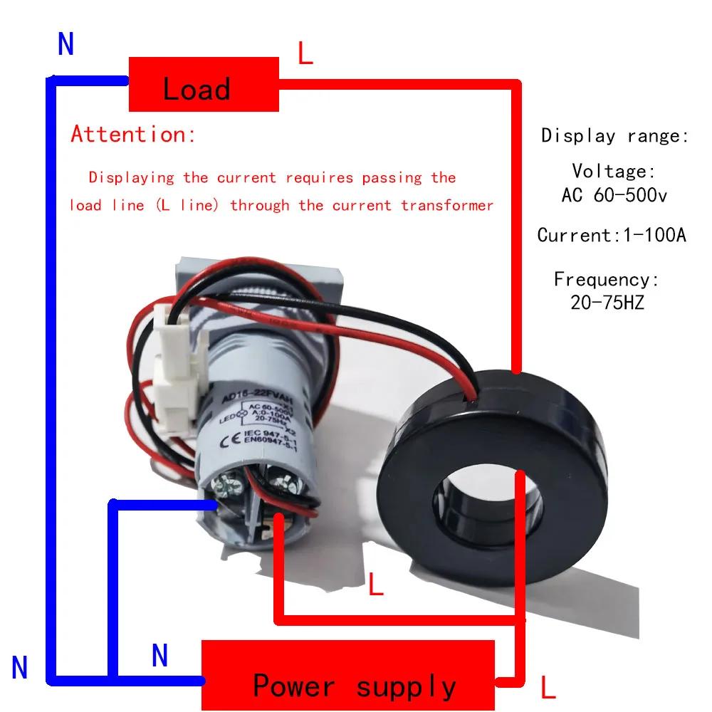 Voltmètre numérique Led AC 220, Mini affichage 60-500V 1-100A, ampèremètre, fréquence, compteur de t