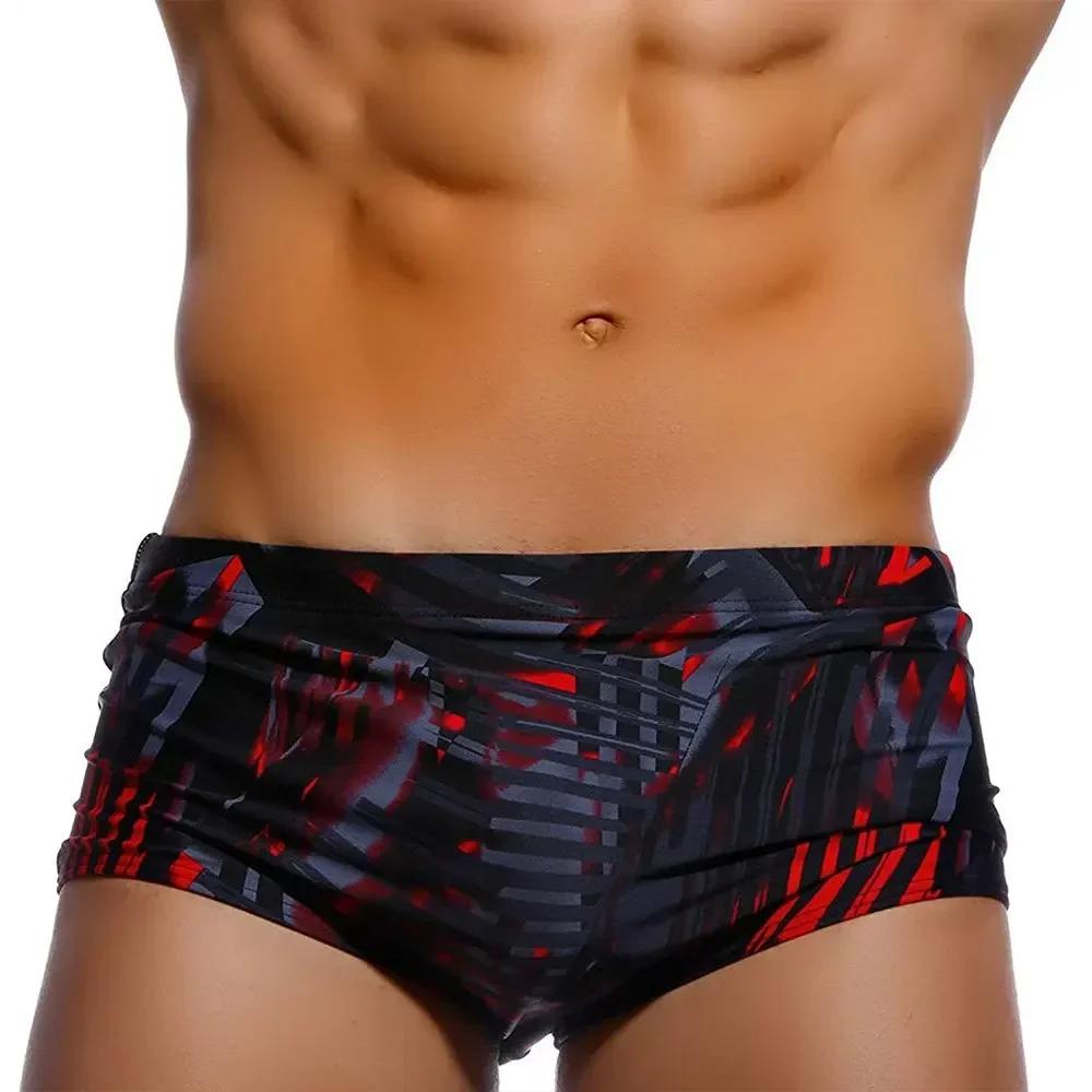 Maillot de bain homme brésilien coupe traditionnelle surf boxer slips noir rouge sunga