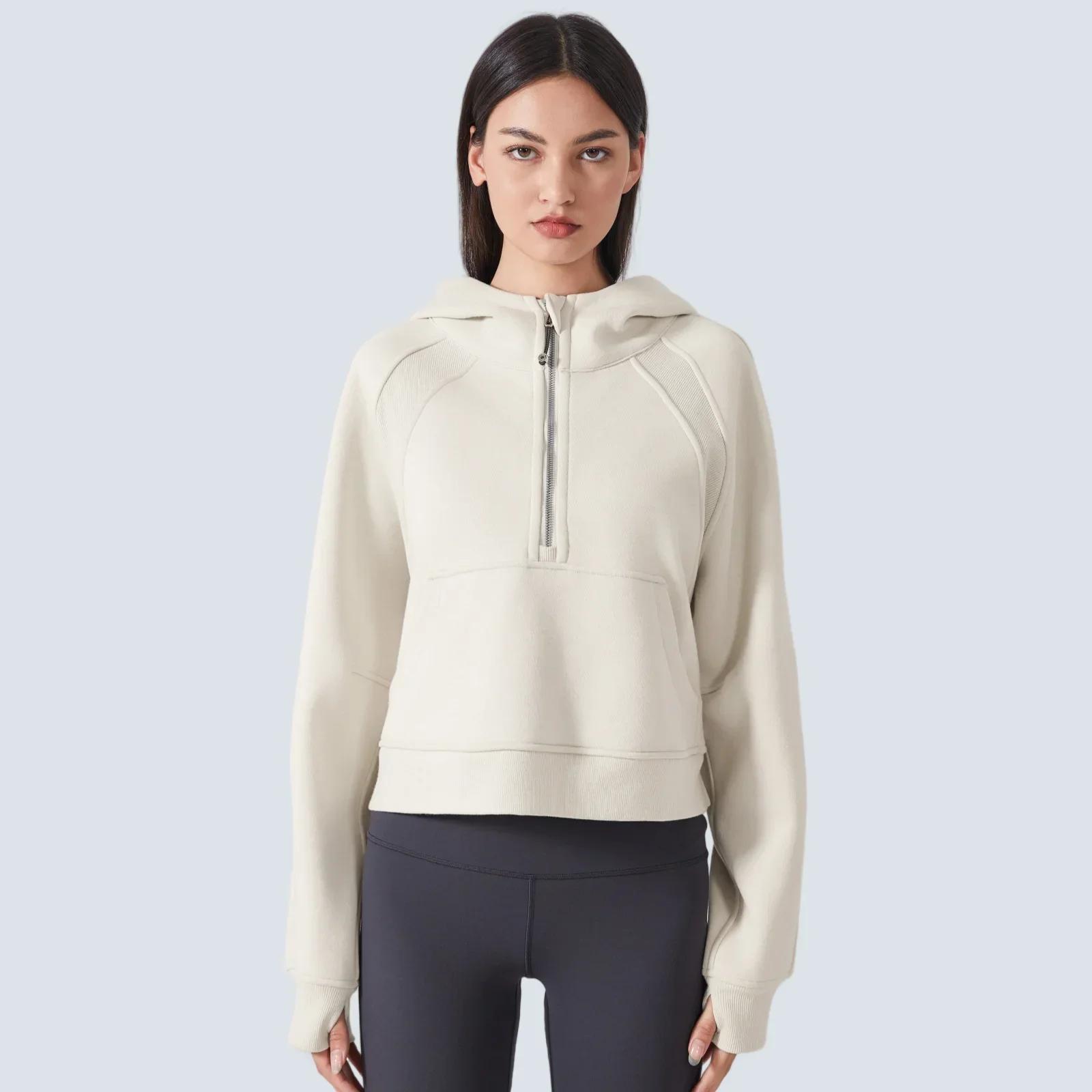 Sweats à capuche demi-zip Smile pour femmes, sweat-shirt chaud, veste de sport avec trou pour les po
