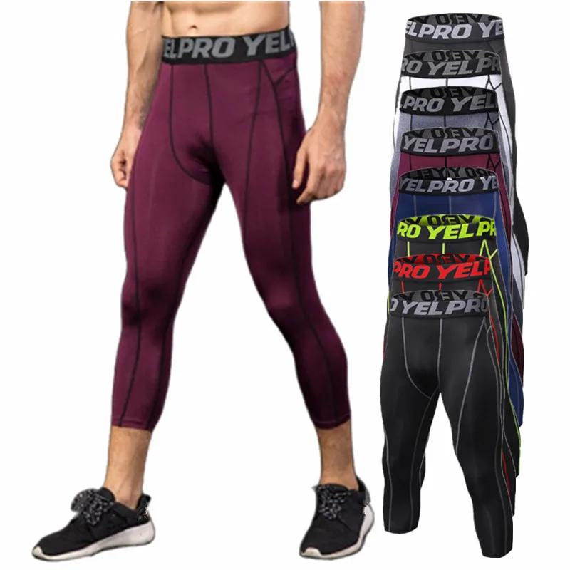 Hommes serré Compression 3/4 pantalons courts Shorts Sport basket-ball Fitness course entraînement e