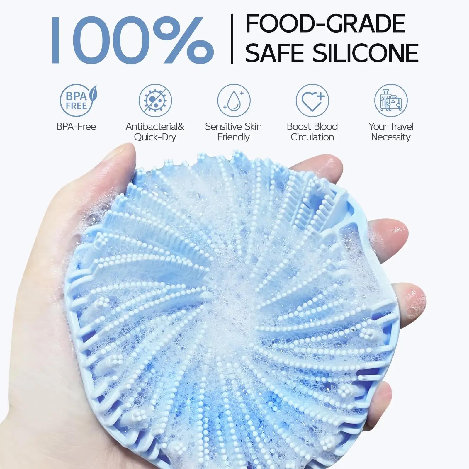 Brosse de bain en Silicone souple pour le dos, éponge de douche, brosse à récurer avec poignée, gomm