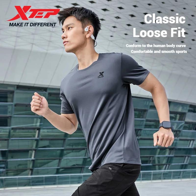 Xtep T-Shirt à manches courtes et col rond pour hommes, séchage rapide, entraînement sportif, respir