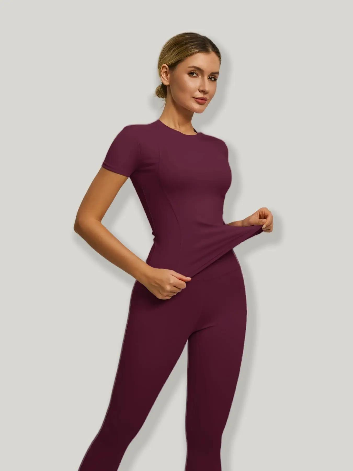 Ensemble sportif à manches courtes pour femmes, ensemble pantalon de Yoga et T-Shirt taille haute, i