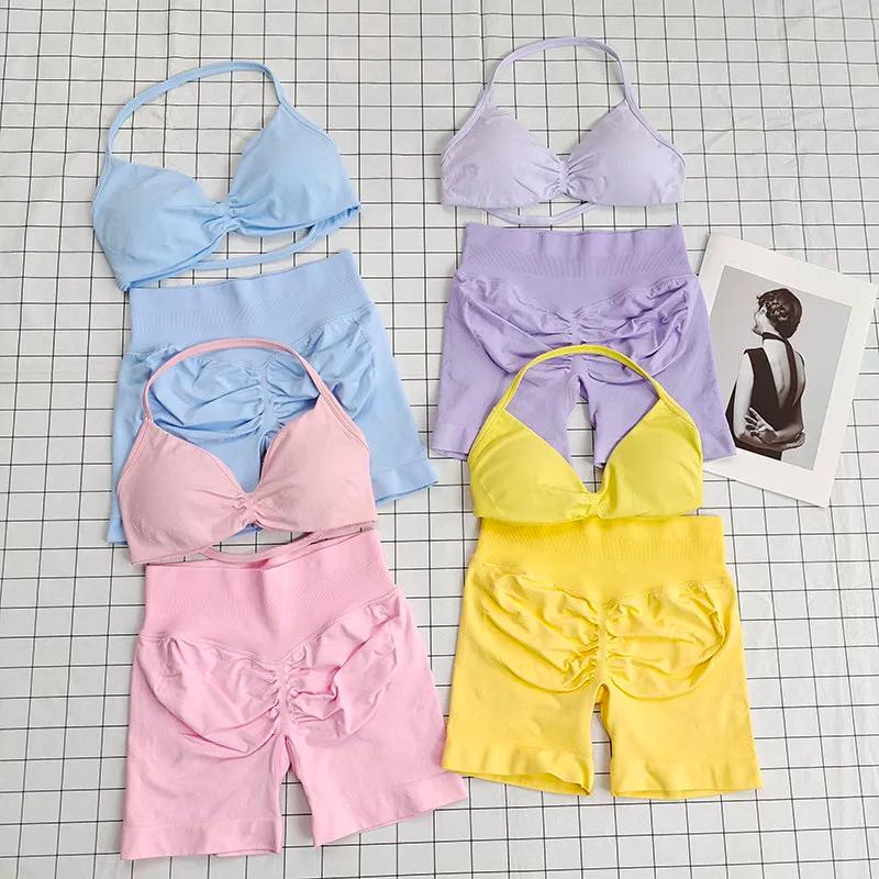 Ensemble soutien-gorge de sport à col licou et leggings taille haute pour femmes, évacuant l'humidit