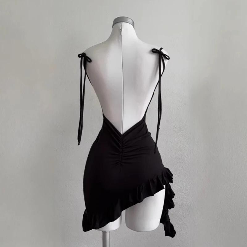 2025 Sexy sans manches dos nu Mini robe femmes été Europe amérique à lacets robes moulantes haute ru