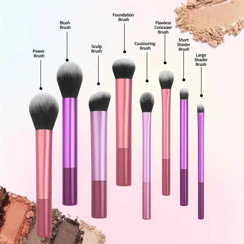 Ensemble de pinceaux de maquillage professionnels 8 pièces, cheveux synthétiques doux et de qualité
