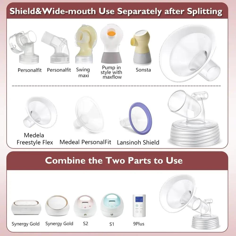 Pièces de tire-lait complètes avec brides ovales à jante souple et connecteur de Base à large bouche