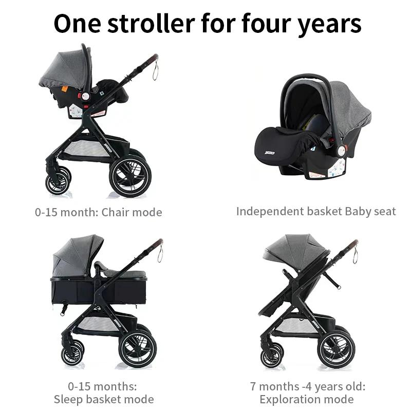 Poussette bébé, siège réversible 3-en-1 avec mode couché, poussette pliable pour nourrisson, frein à