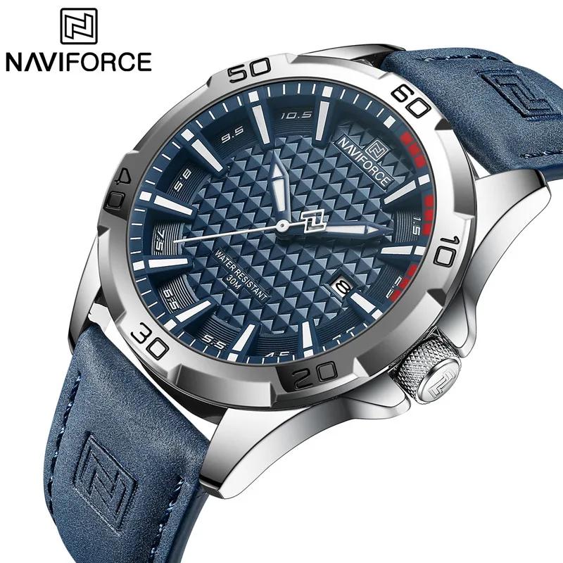NAVIFORCE marque hommes mode montres à Quartz mâle bracelet en cuir Sport étanche montres calendrier