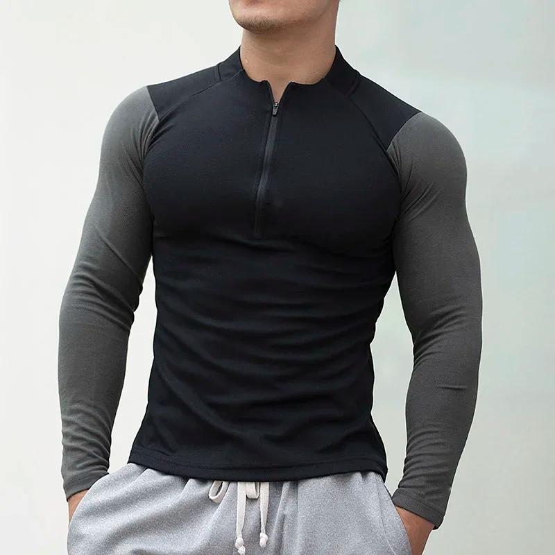 Hommes Compression course Sport T-shirt athlétique serré à manches longues sweat formation Jogging v