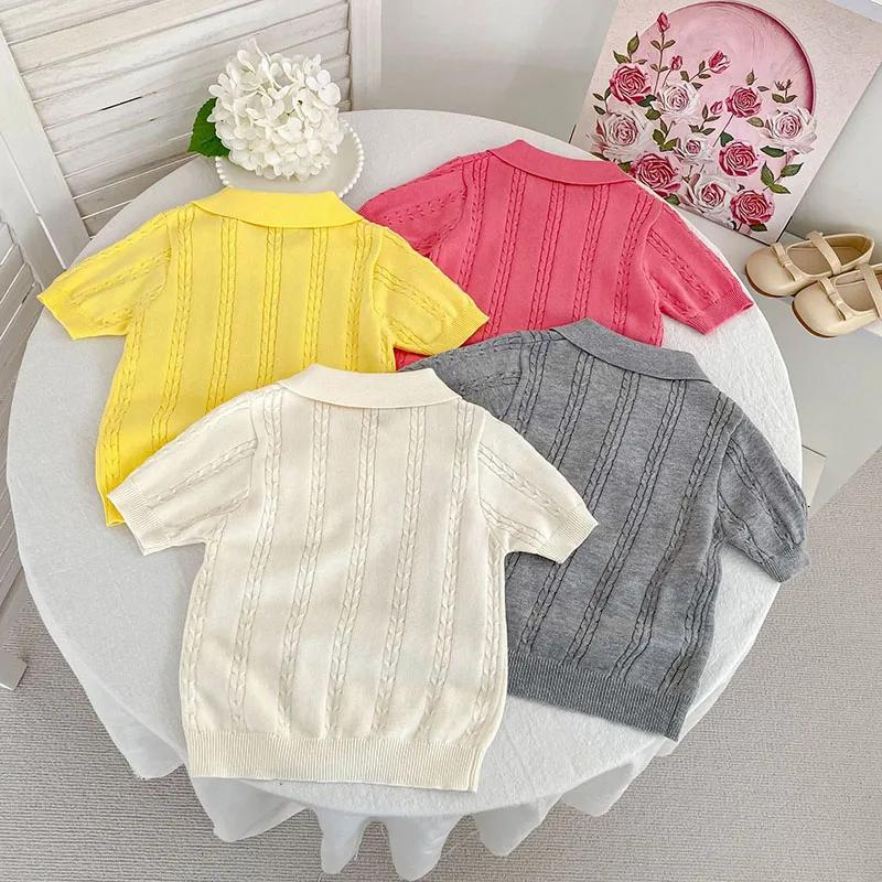 Chemises Polo d'été 2026 pour Enfants 18M-8Y, T-shirts en Maille Couleur Unie pour Filles, Vêtements