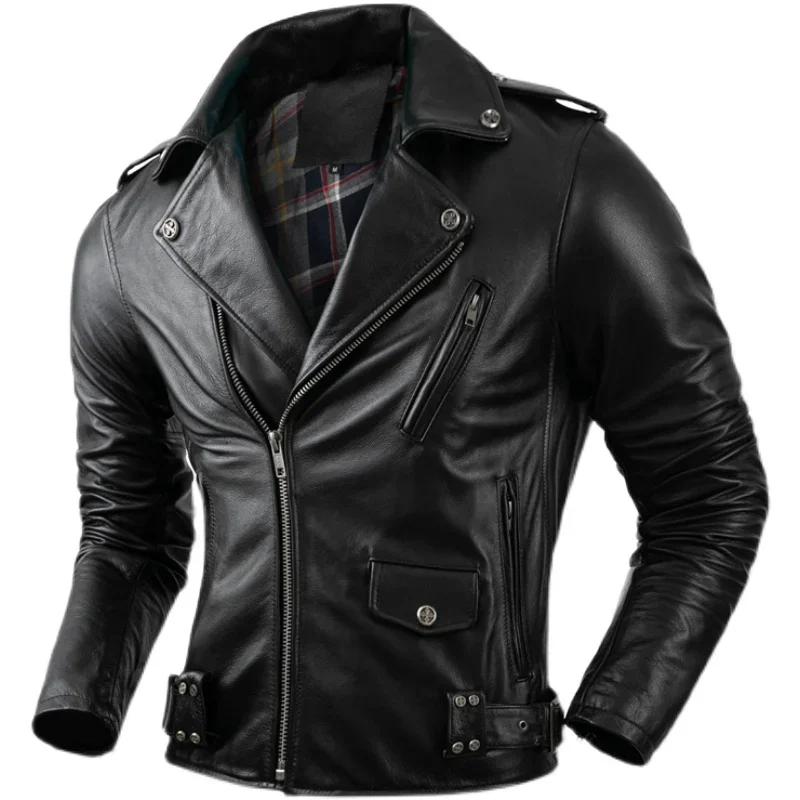 Veste en cuir de vachette véritable pour hommes, manteau de motard, vêtements d'équitation, mode aut