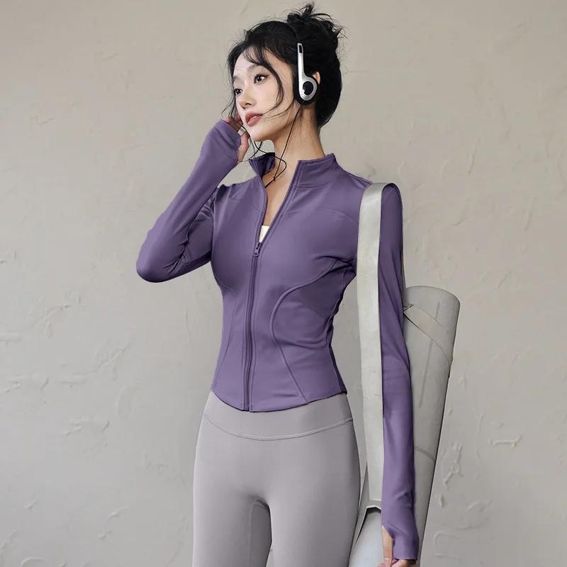 Veste de sport à manches longues pour femmes, chemise de Yoga, Fitness, fermeture éclair, haut de sp