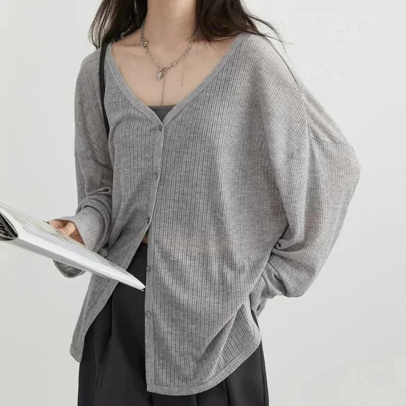 Cardigan femme nouveau col en v à manches longues femme chemise femme pulls Protection solaire femme