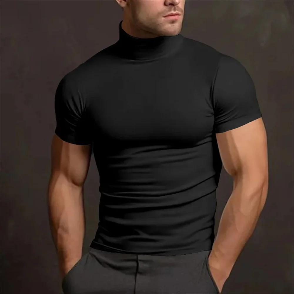 Chemise mode homme été 2024 - col roulé serré - manches courtes - couleur unie - T-shirt bascule