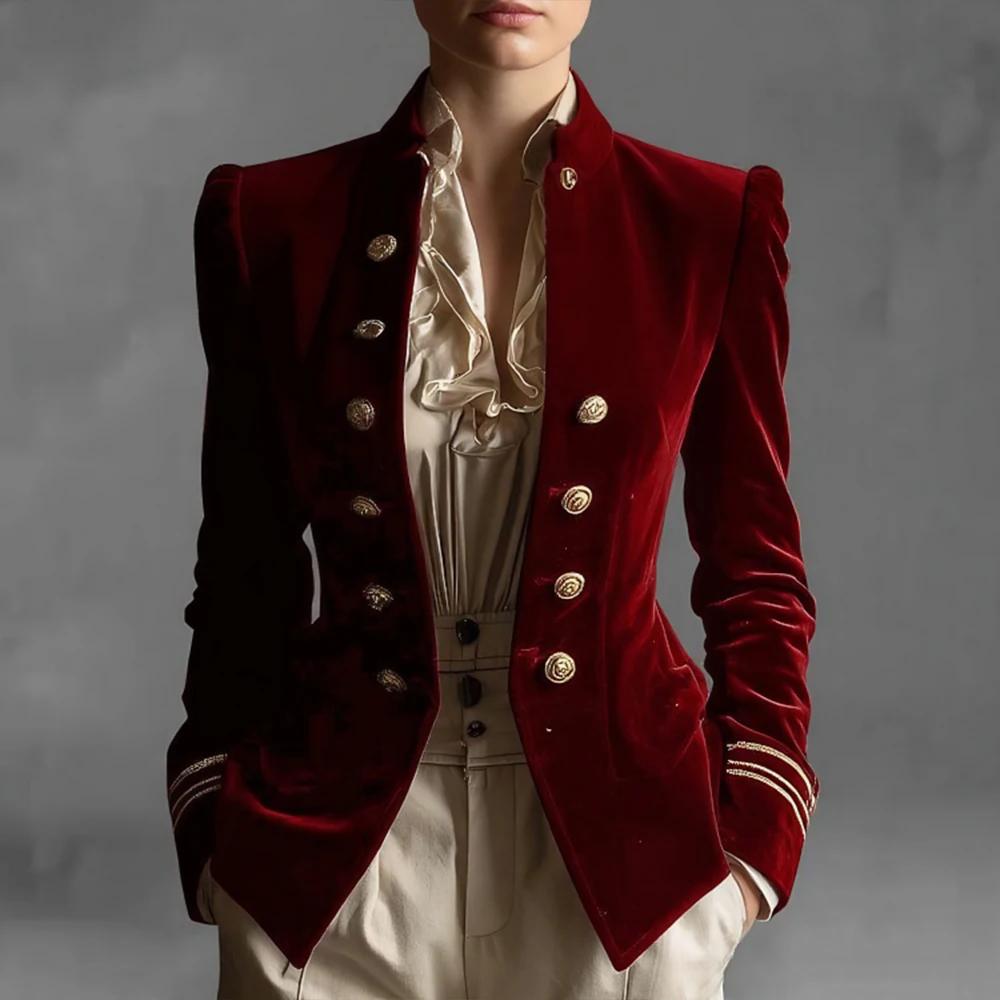 Veste élégante en velours vintage pour femme, style preppy britannique, veste ajustée décontractée,