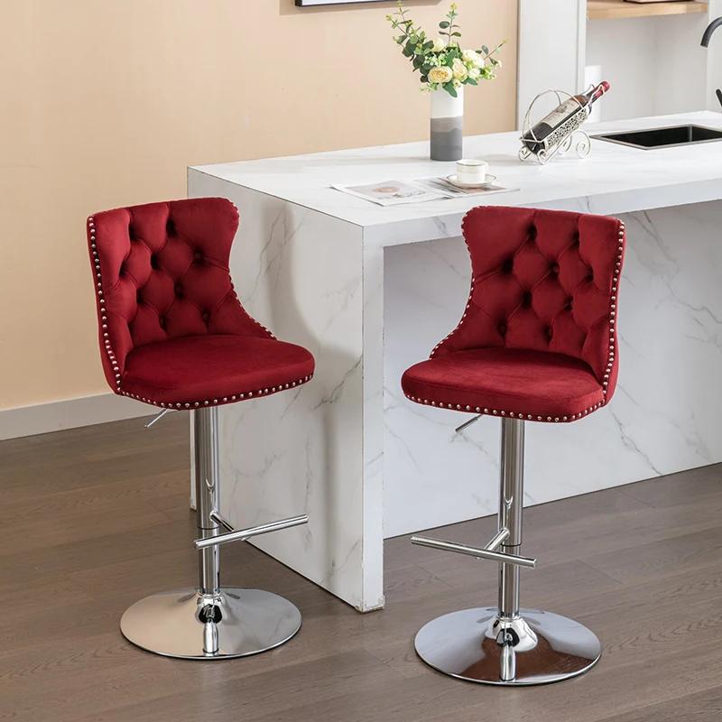 Tabourets de bar à base chromée avec dos, siège réglable, tabouret de bar à percussion en velours, c