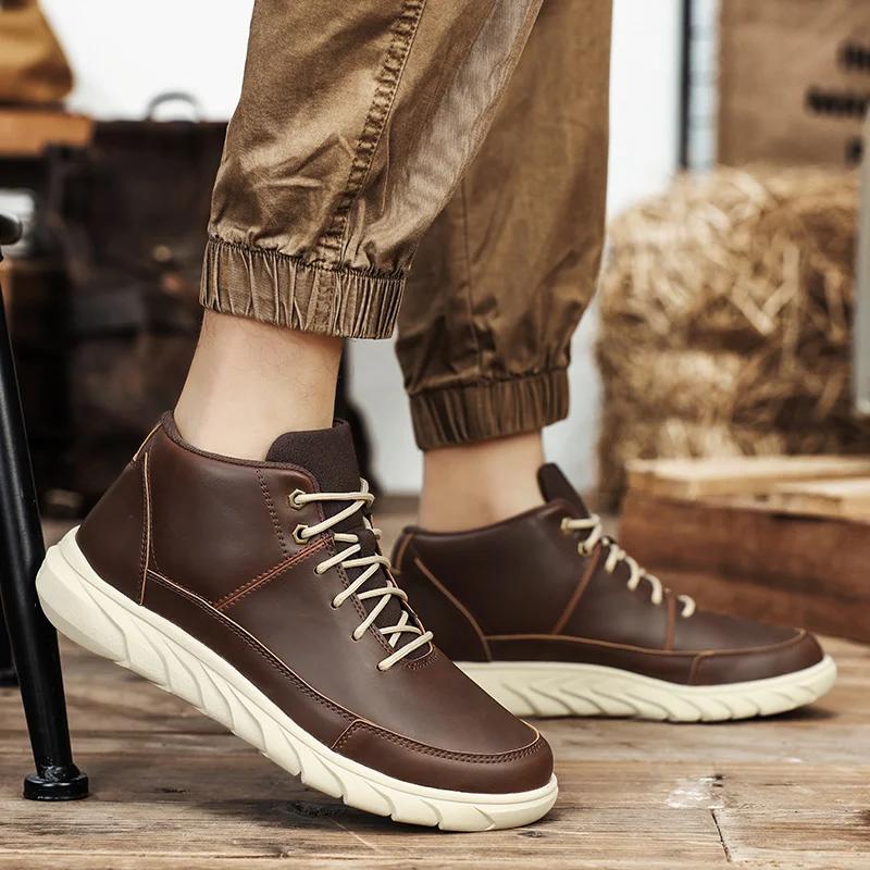 Bottes à semelles épaisses pour hommes, chaussures décontractées marron à lacets, bottines de randon