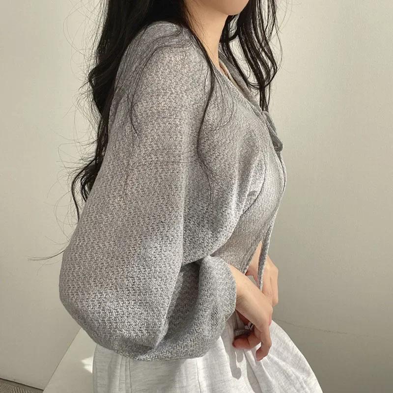 Cardigan Blanc Fin à Lacets pour Femme, Tricot d'Été, Protection Solaire, Mode Coréenne, Manches Lan