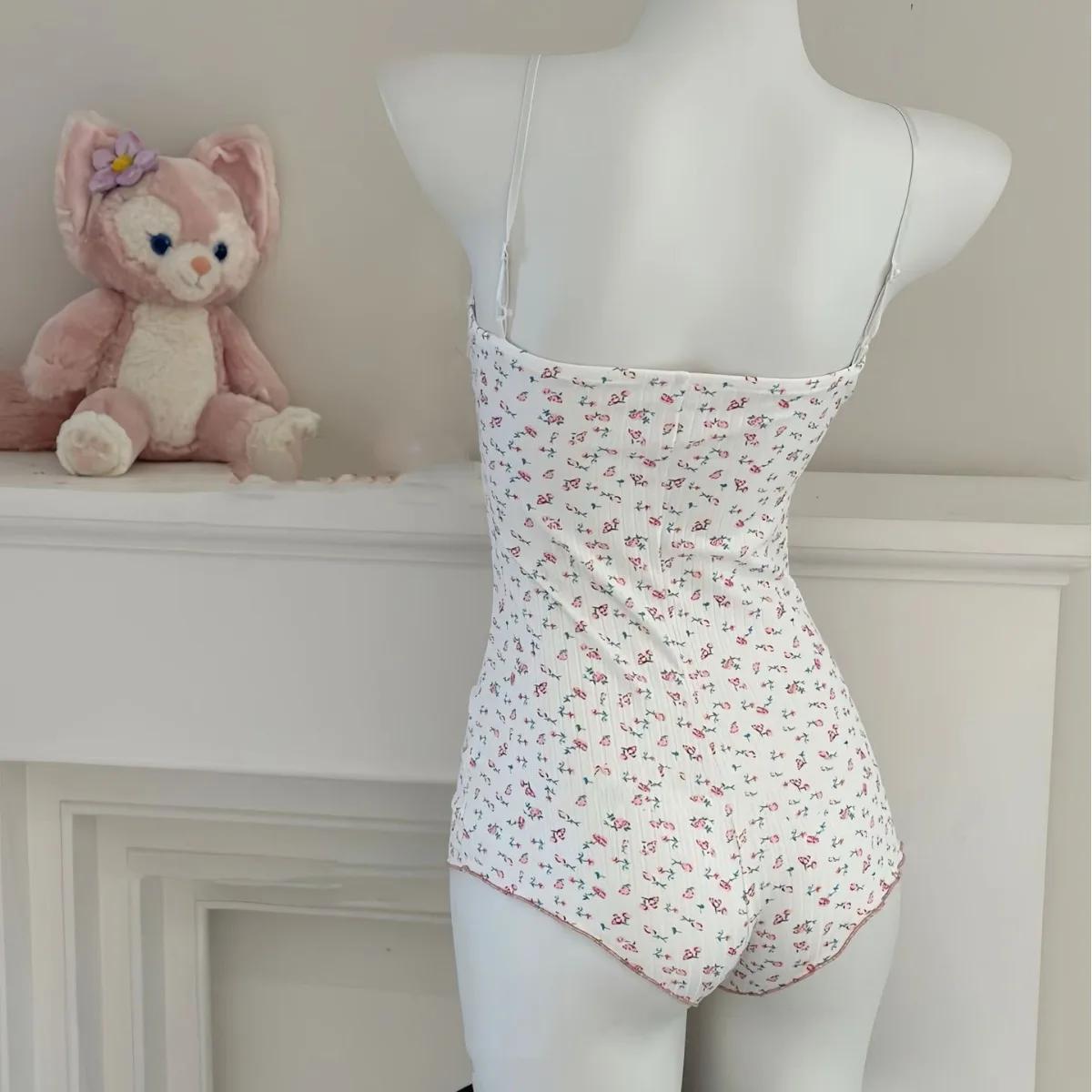 Combinaison barboteuse à imprimé floral pour femmes, garniture en dentelle, justaucorps coupe couver