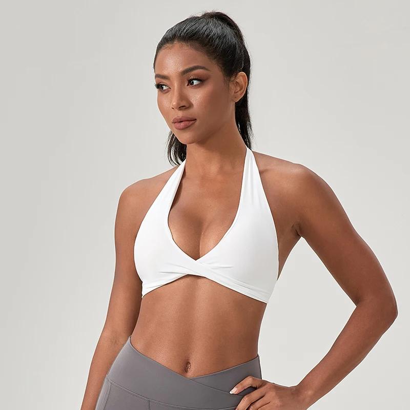 Soutien-gorge de sport de Yoga pour femmes, col licou, Design élégant au dos, soutien-gorge de gymna