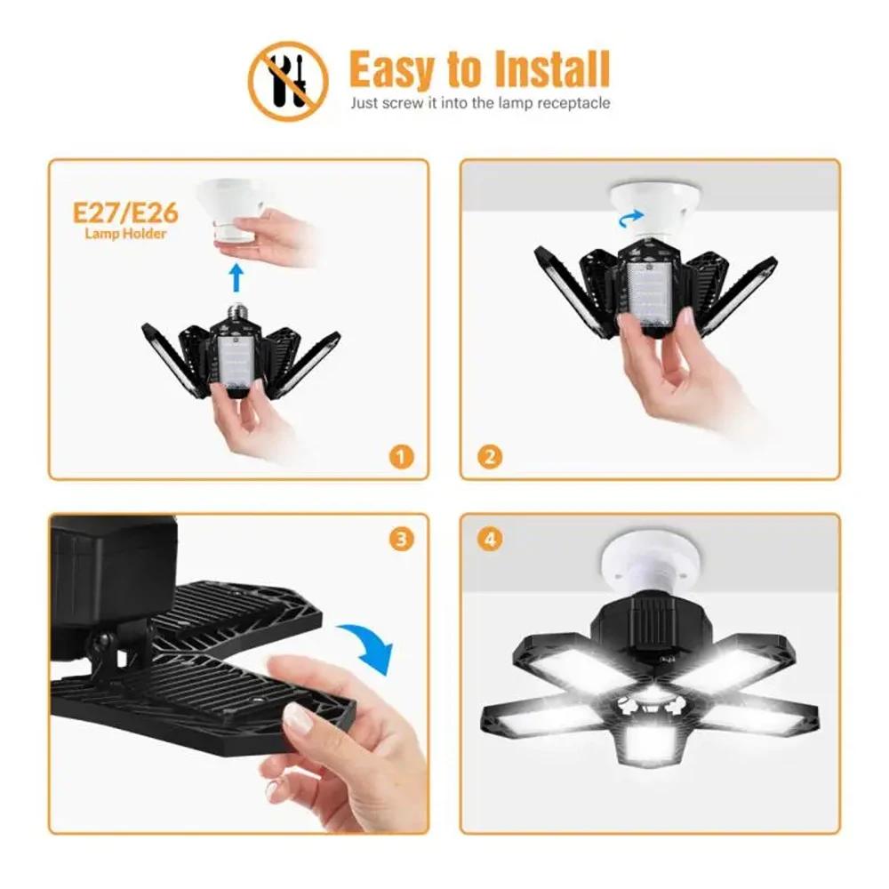 INDA/E26-Lampe de Garage à LED 60W, Ventilateur Réglable et Déformable, Luminaire de Travail Industr