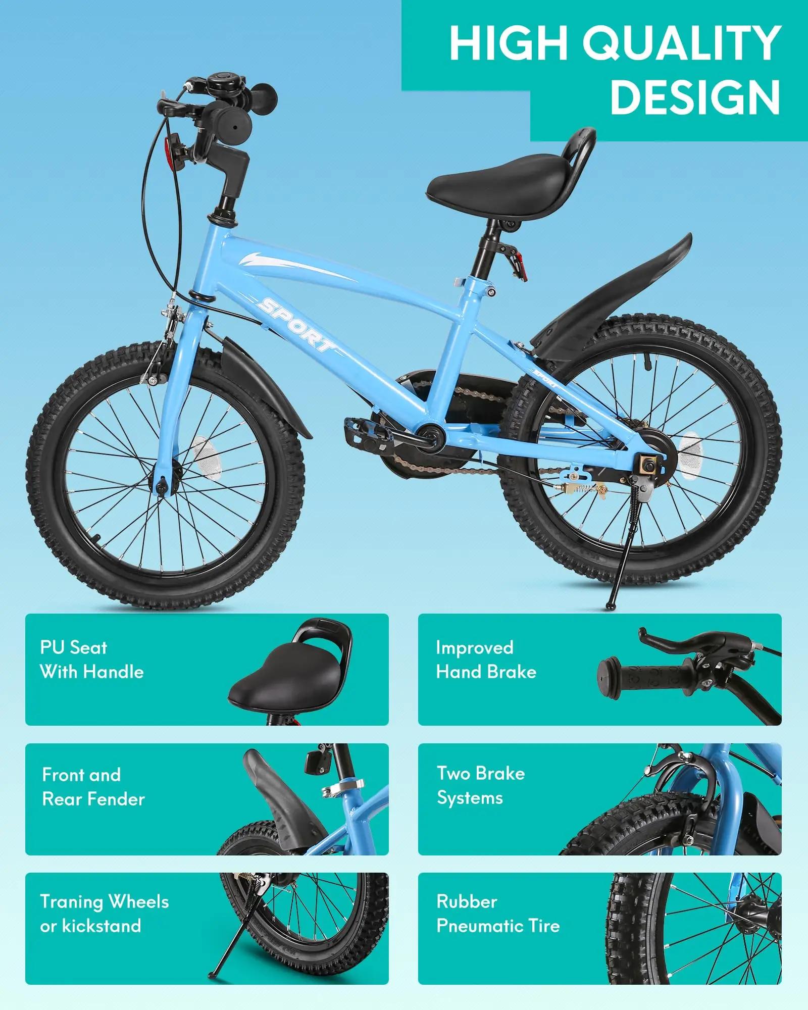 Vélo pour enfants avec roues d'entraînement et support de déclinaison, vélo pour enfants, freins à m