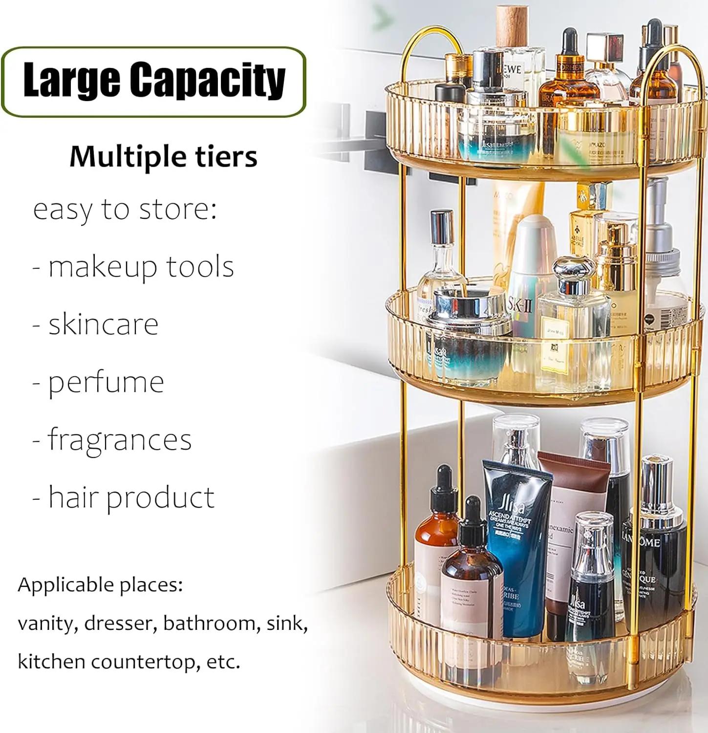 Organisateur de maquillage rotatif pour vanité à 3 niveaux, haute capacité pour soins de la peau, st