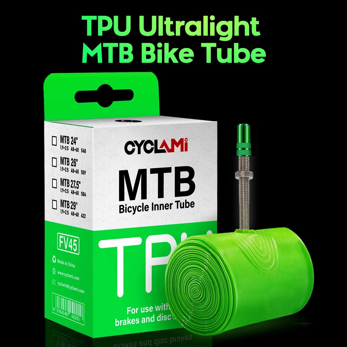 Chambre à air de vélo ultralégère CYCLAMI 26 27,5 29 pouces VTT en TPU avec valve Presta 45 mm Super