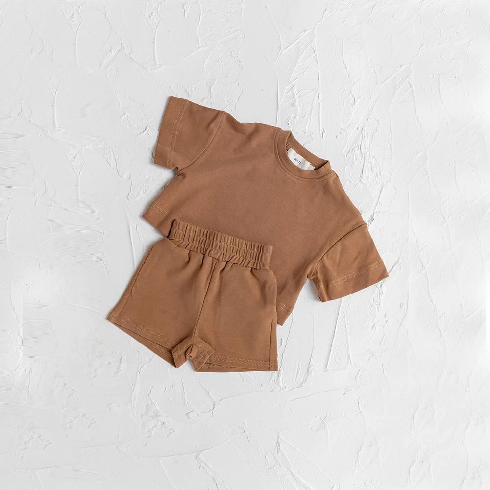 Ensemble de vêtements d'été pour bébés garçons, tenue à manches courtes, couleur unie, 2 pièces
