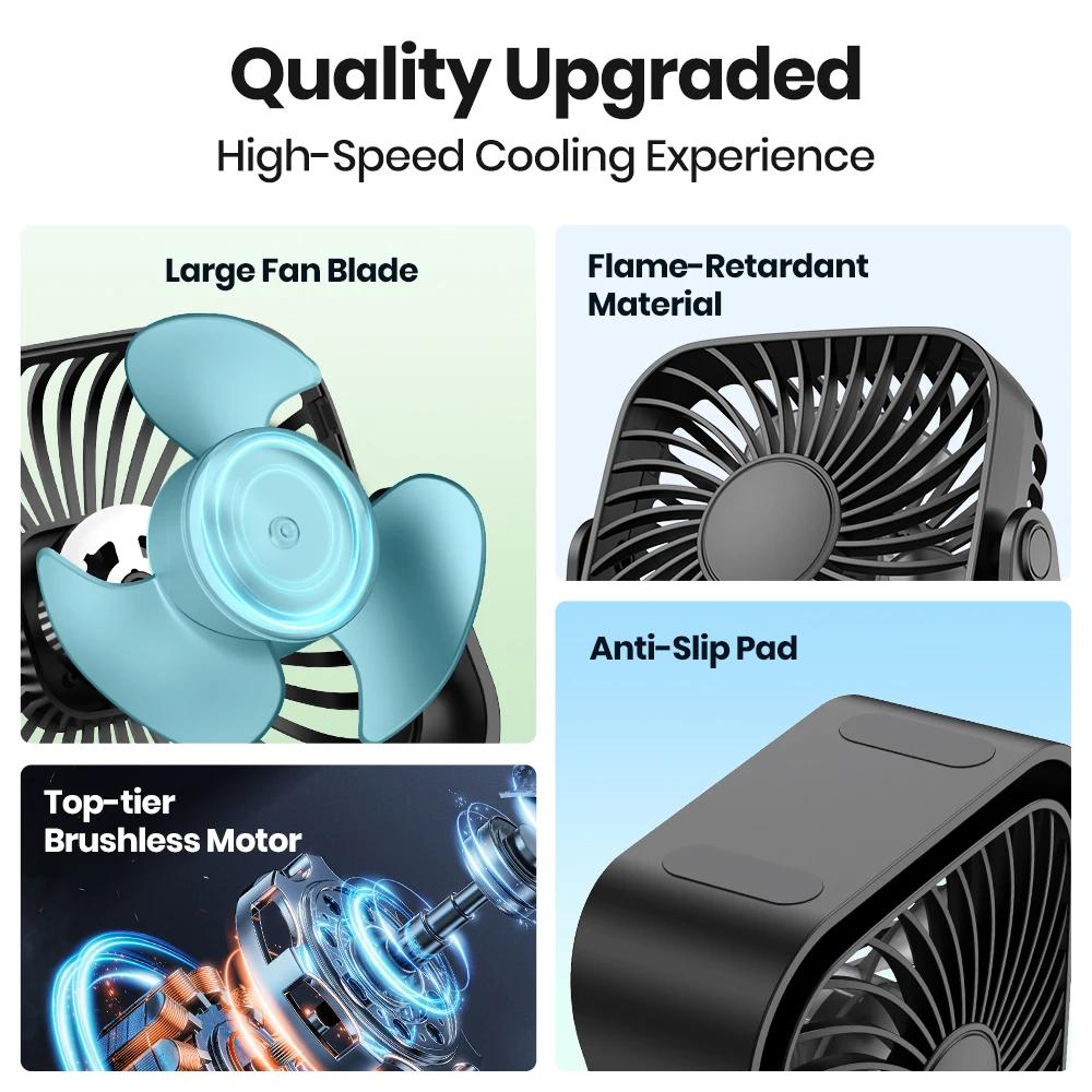 TOPK Mini ventilateur portable USB de 4 pouces pour le camping, ventilateur personnel de table de bu