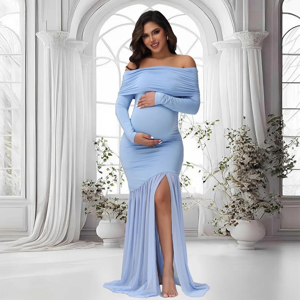 ALTERfur ses-Robe de Soirée Élégante pour Femme Enceinte, Fentes Décolletées, Ourlet en Queue de Poi