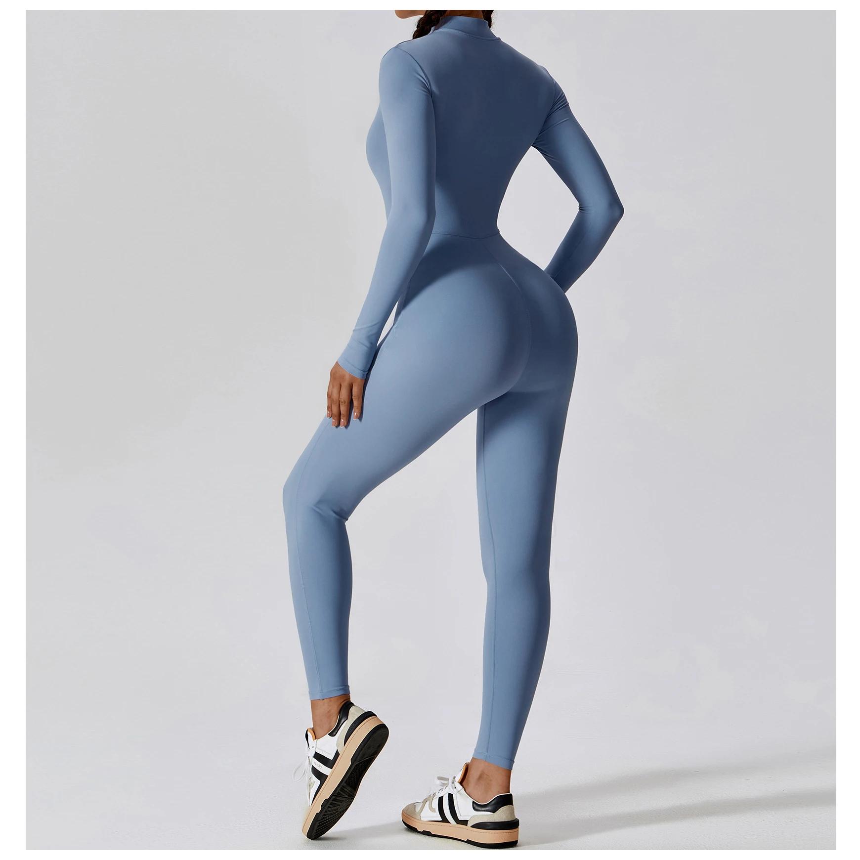 Combinaison de Yoga Femme Push Up Manches Longues - Vêtement Fitness Élastique Une Pièce pour Course