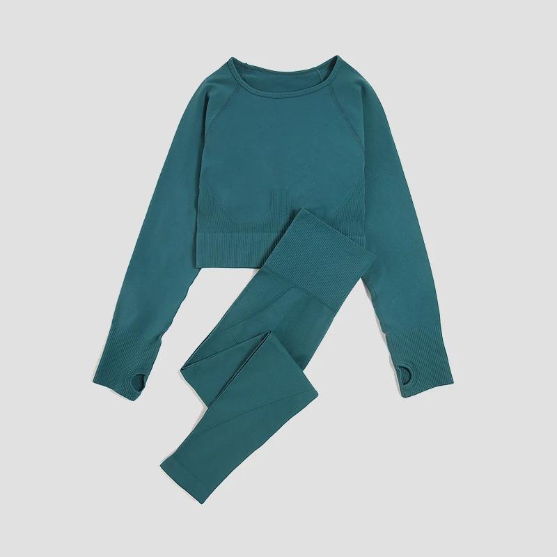 WAREBALL-Leggings de yoga imbibés sans couture pour femme, haut court à manches longues, pantalon de