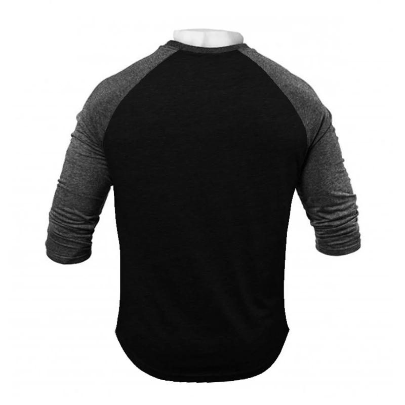 T-shirts de course trois quarts t-shirt hommes printemps automne Patchwork vêtements de sport Fitnes