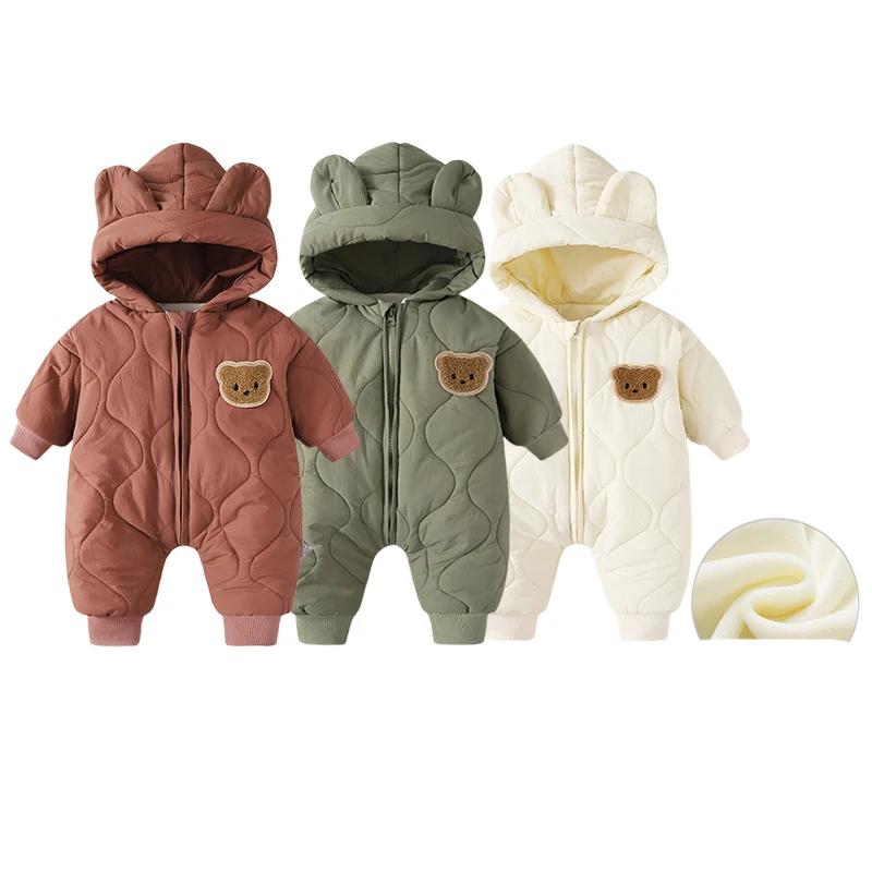 Combinaison à capuche pour bébé nouveau-né, printemps-automne 2026, en polaire rembourrée, motif des