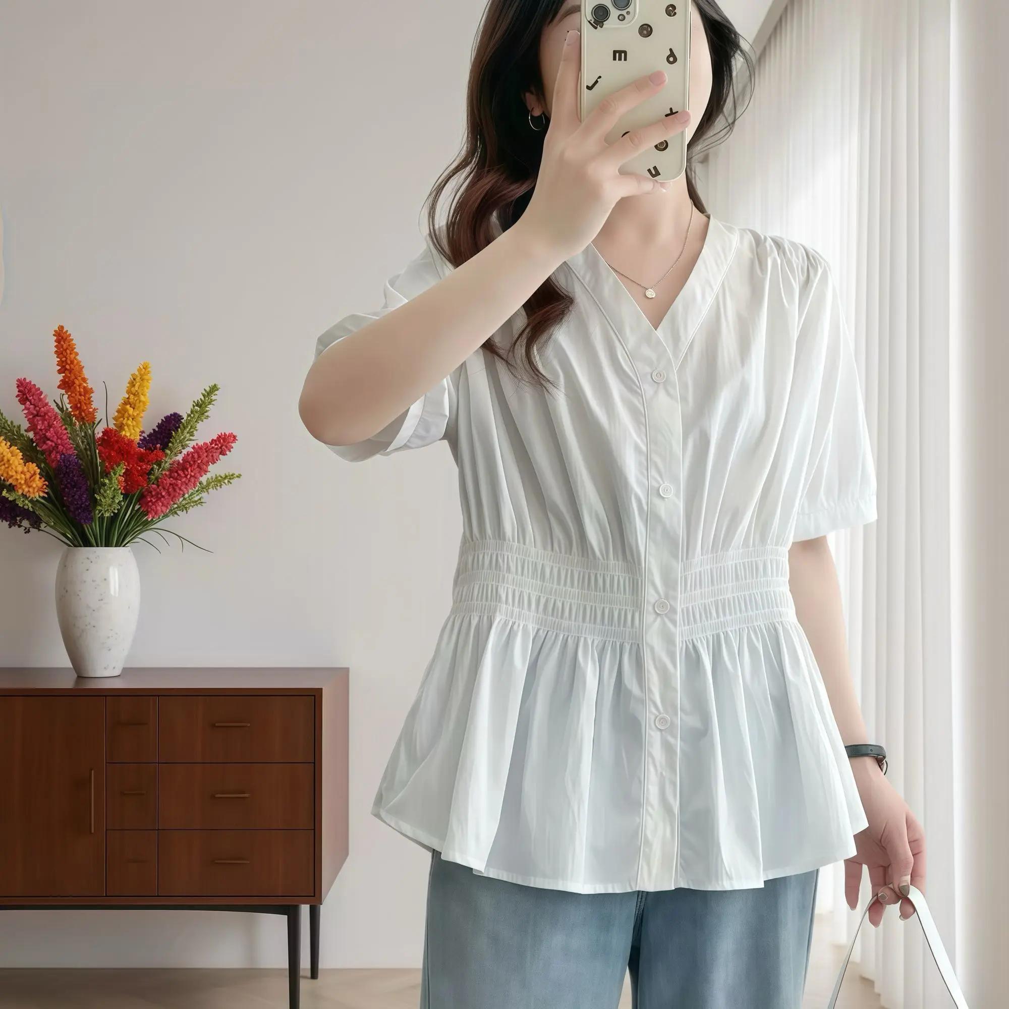 Chemise et chemisier d'été à taille élastique, grande taille, 200 livres, manches courtes, haut rigi